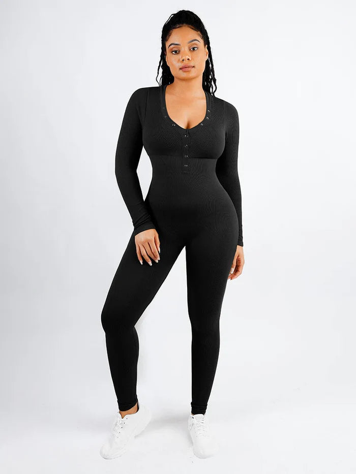 High Stretchy  Long Sleeves Seamless Tummy Control Jumpsuit