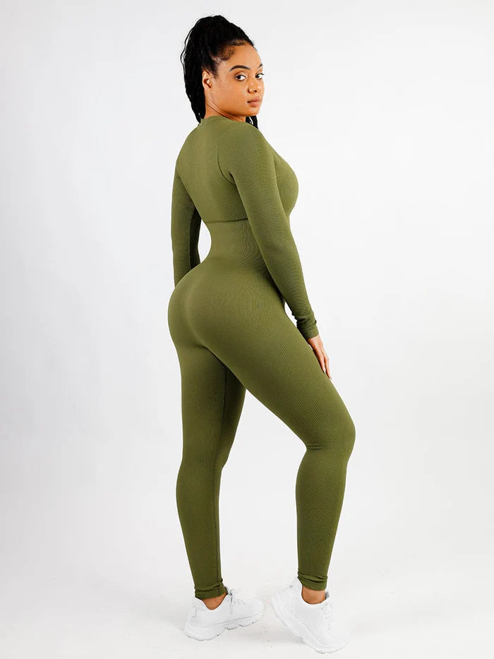 High Stretchy  Long Sleeves Seamless Tummy Control Jumpsuit