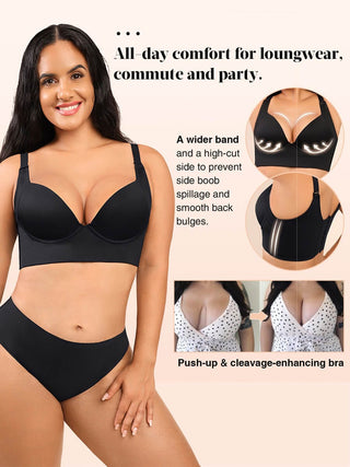 Women's Deep Cup Bra Full Back Coverage Wirefree Push up Bra Plus Size D Cup