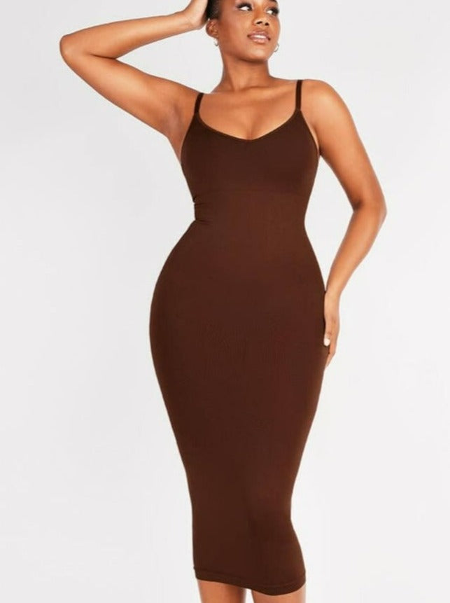 Seamless Spaghetti Strap V-neck Maxi Shaper Dress