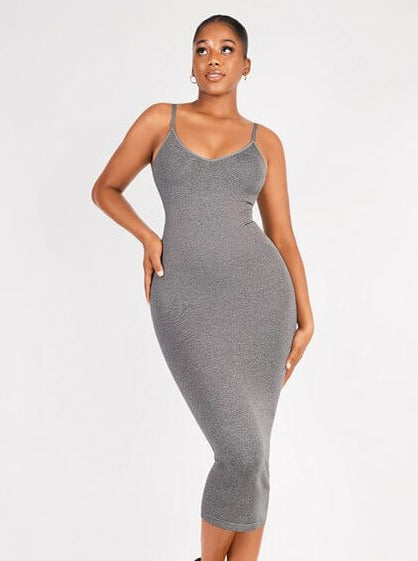 Seamless Spaghetti Strap V-neck Maxi Shaper Dress