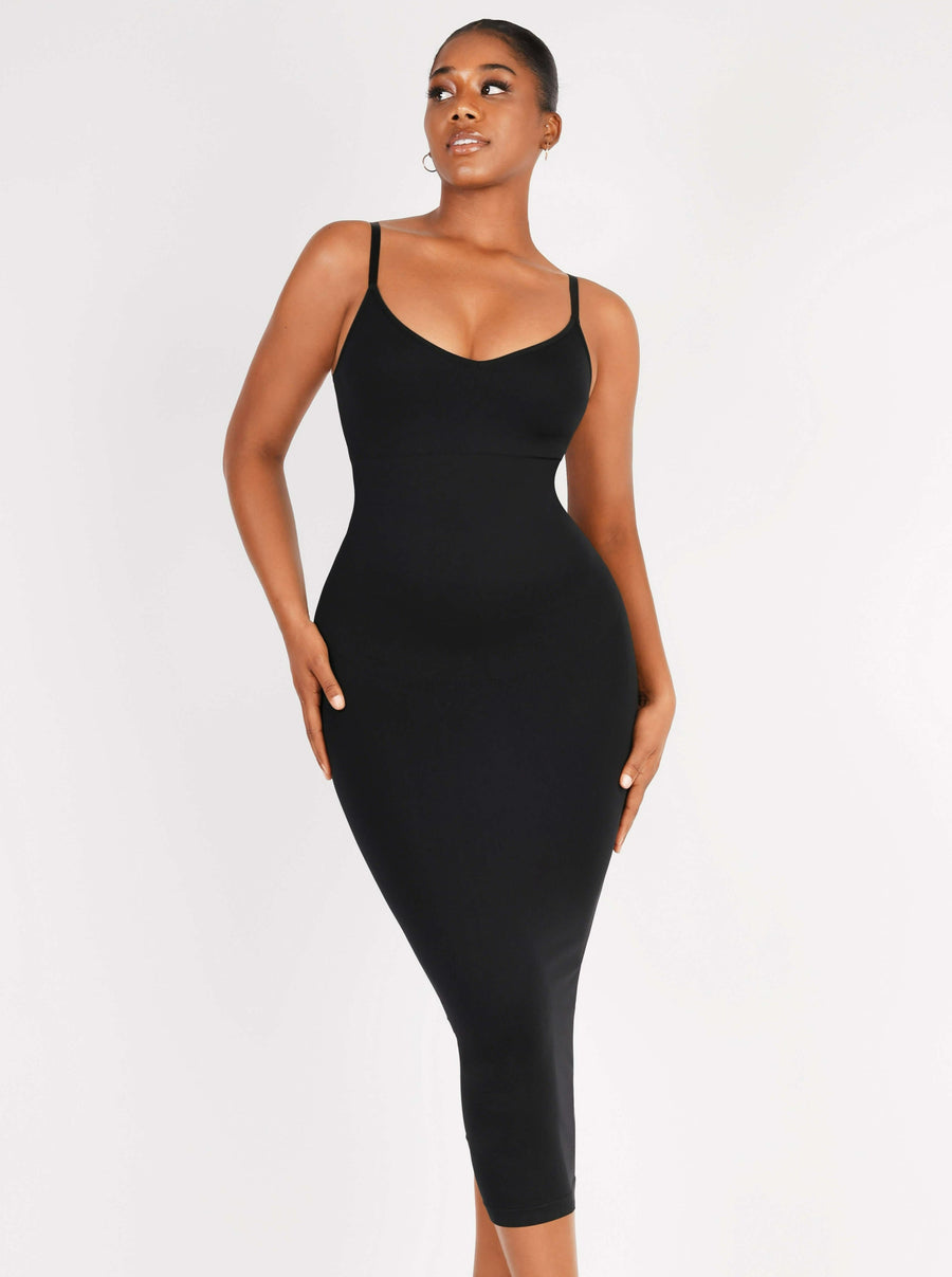 Seamless Spaghetti Strap V-neck Maxi Shaper Dress
