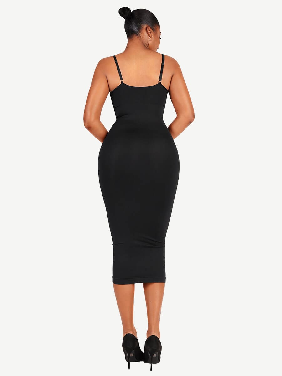 Seamless Spaghetti Strap V-neck Maxi Shaper Dress