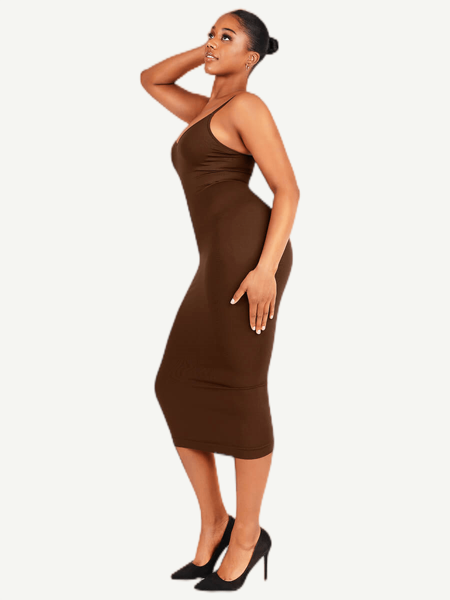Seamless Spaghetti Strap V-neck Maxi Shaper Dress