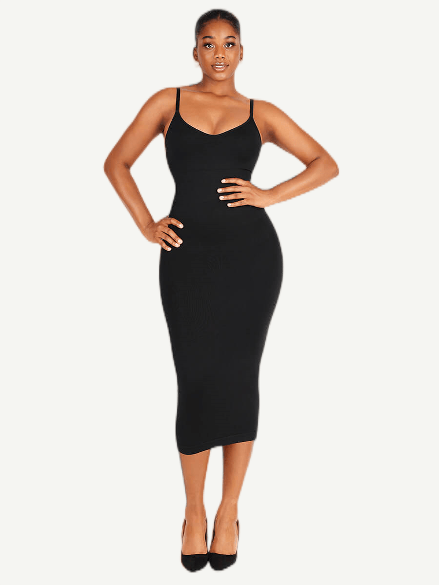 Seamless Spaghetti Strap V-neck Maxi Shaper Dress
