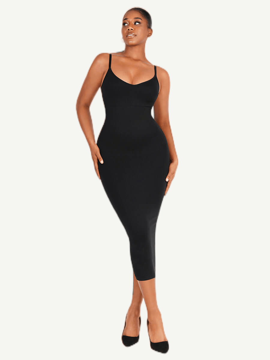 Seamless Spaghetti Strap V-neck Maxi Shaper Dress