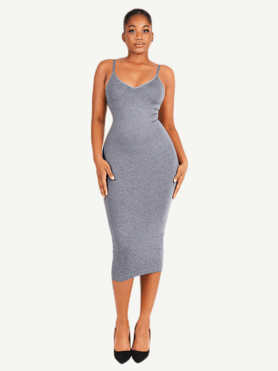 Seamless Spaghetti Strap V-neck Maxi Shaper Dress