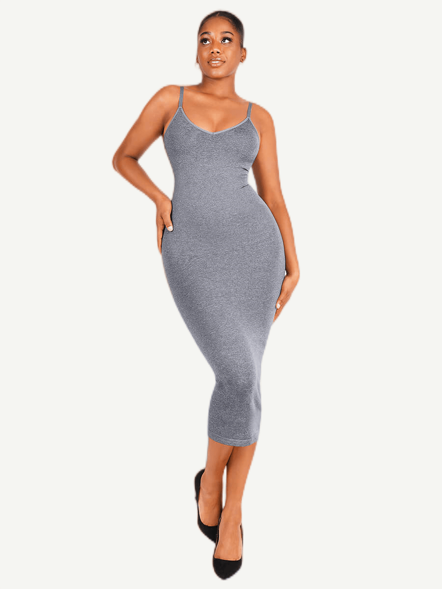 Seamless Spaghetti Strap V-neck Maxi Shaper Dress