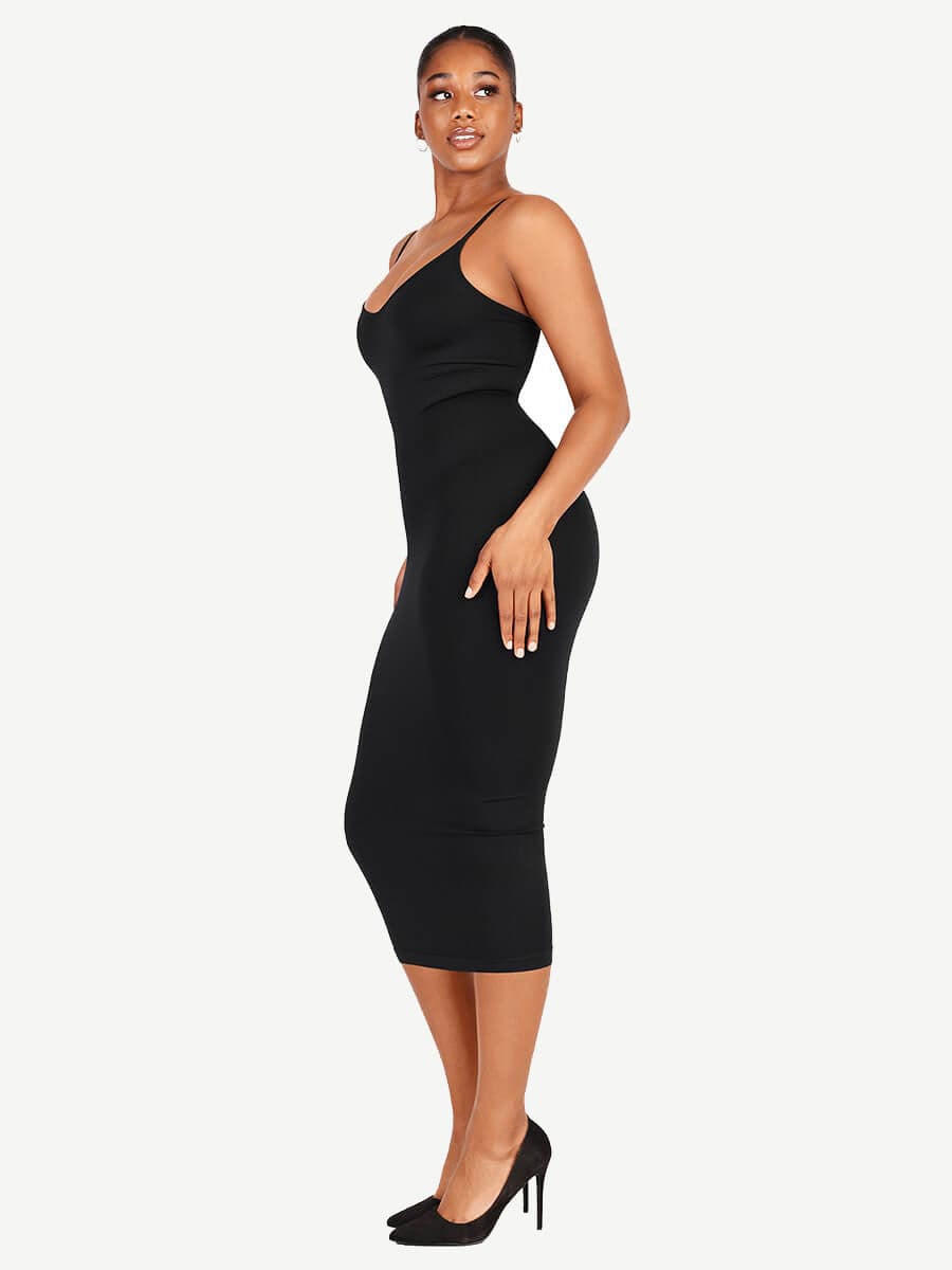 Seamless Spaghetti Strap V-neck Maxi Shaper Dress